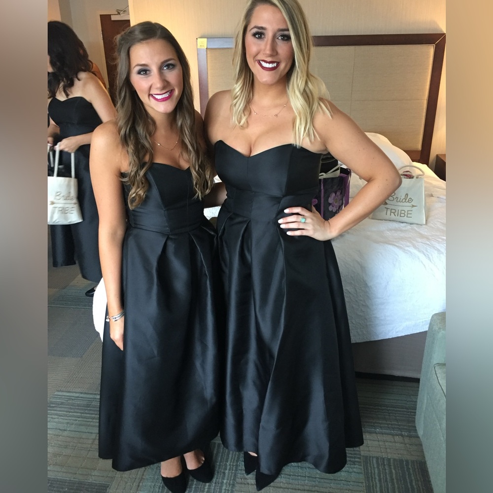 Alfred Sung - black strapless high-low dress with pockets